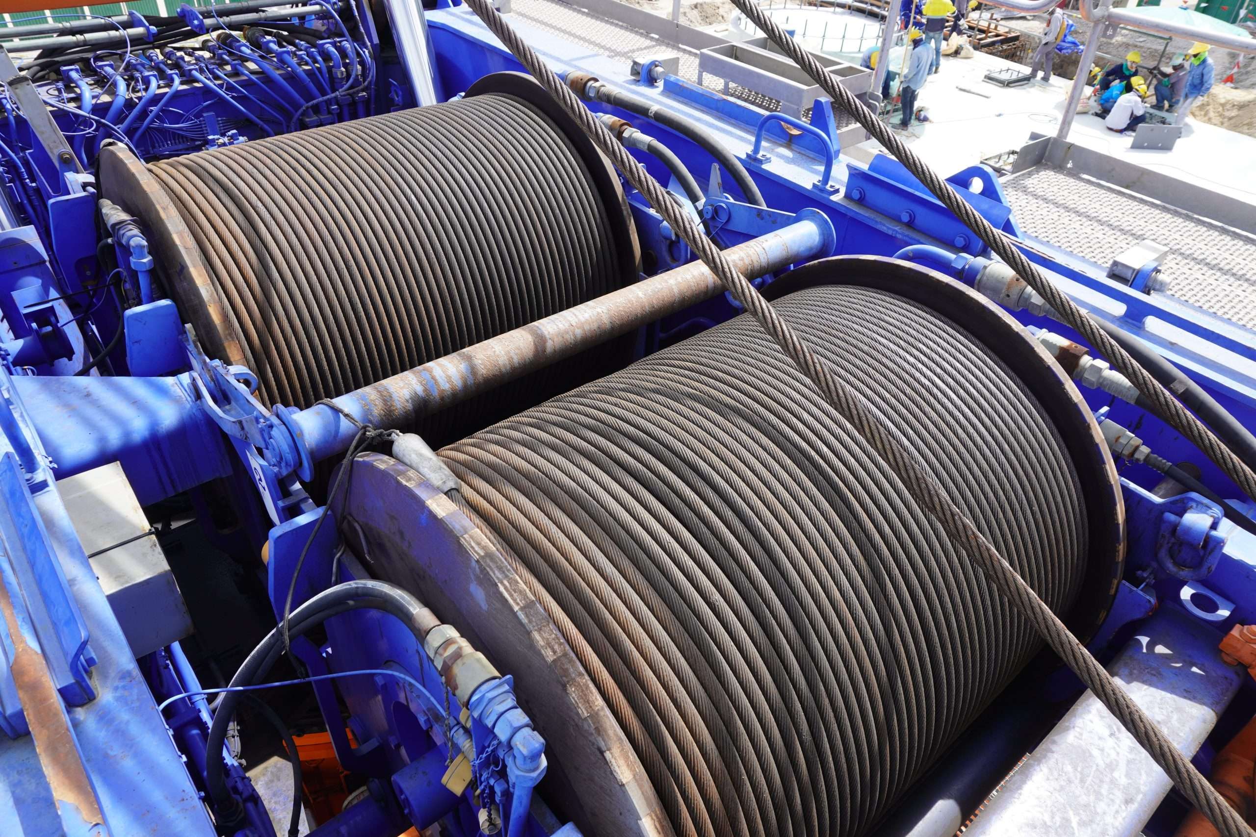 Wire rope sling or cable sling on crane reel drum or winch roll of crane the lifting machine in heavy industrial.
