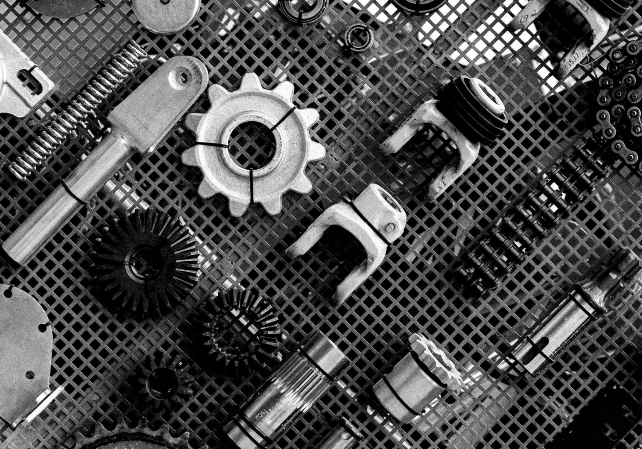 set of spare parts for agricultural machines black and white